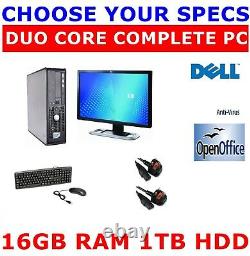 Dell /hp Computer Pc Duo Core Amd Desktop Tower Tft Monitor Windows 10,7, Xp