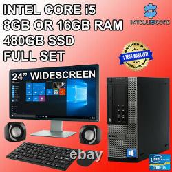 FULL DELL/HP CORE i5 SFF DESKTOP PC & 24 IN TFT COMPUTER WIN10 16GB RAM 480 SSD