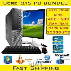 FULL DELL/HP Core i3/i5 DESKTOP PC & MONITOR 4/8/16GB RAM & Various HDD WIN-10