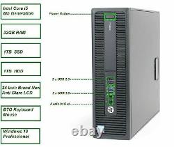 HP Desktop Computer Core i5-6th 32GB/ 1TB SSD/1TB HDD/New 24LCD/ WiFi/Win10 Pro