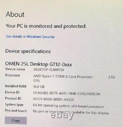 HP OMEN 25L Desktop Ryzen 7 3700X 16GB DDR4 1TB 512GB SSD 500W AMD GPU RX 580