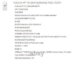 HP Victus 15L Gaming Desktop TG02 AMD GTX 1660 Super Ryzen 5600G 8GB RAM 256GB