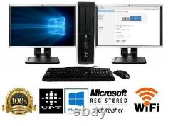 Hp Desktop PC Computer Core i5 Quad 8GB DUAL 22 LCD Monitor WIFI Windows 10 Pro