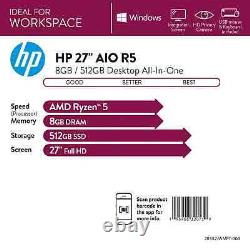 New HP 27 All in One Desktop Computer AMD Ryzen 5 4.0GHz 8GB 512GB SSD Win 11