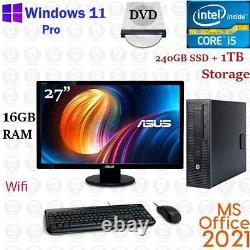 Window 11 HP i5 240GB SSD + 1TB 16GB 27 LCD WiFi Desktop Computer Office21