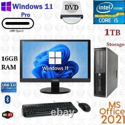 Windows 11 HP i5 3.2 ghz 16GB RAM 1TB 20 LCD WiFi Desktop Computer PC Office21