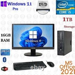 Windows 11 HP i5 3.2 ghz 1TB 16GB RAM 23 LCD WiFi Desktop Computer PC Office21