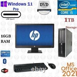 Windows 11 HP i5 3.2 ghz 1TB 16GB RAM 23 LCD WiFi Desktop Computer PC Office21